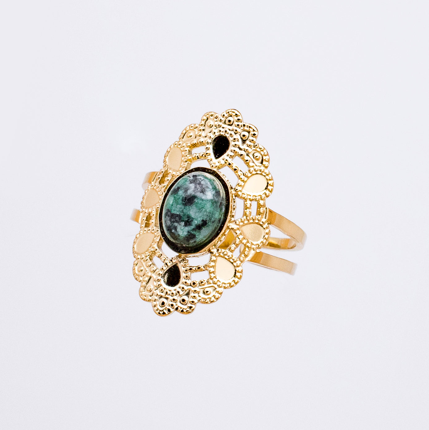 Anillo Acero Ágata Verde