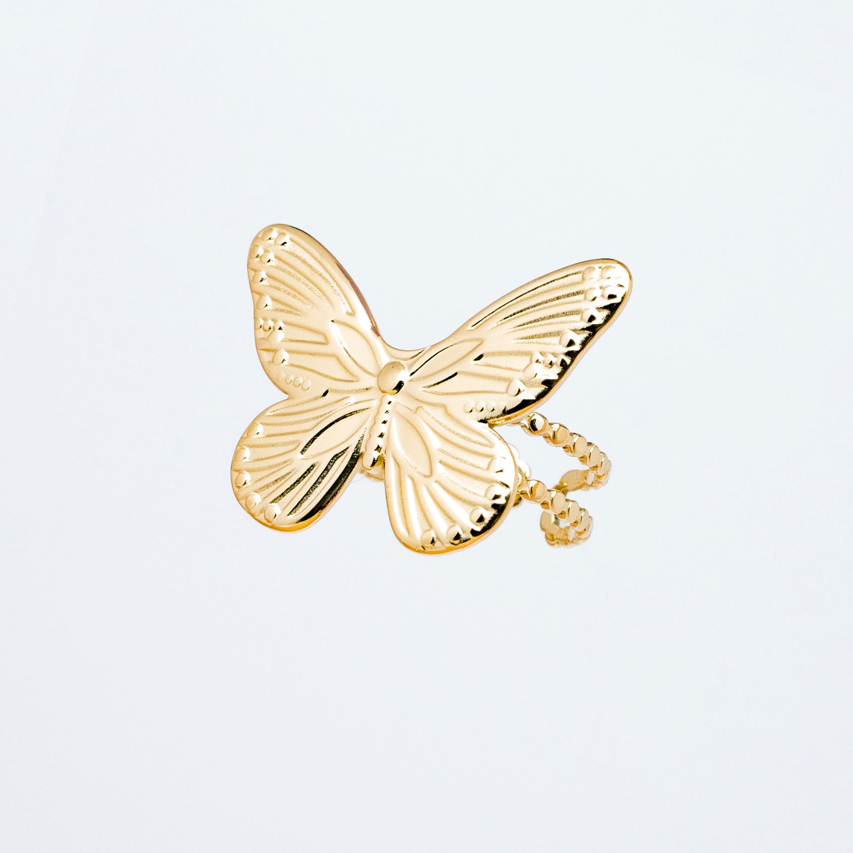 Anillo Acero Mariposa Doble Cordón