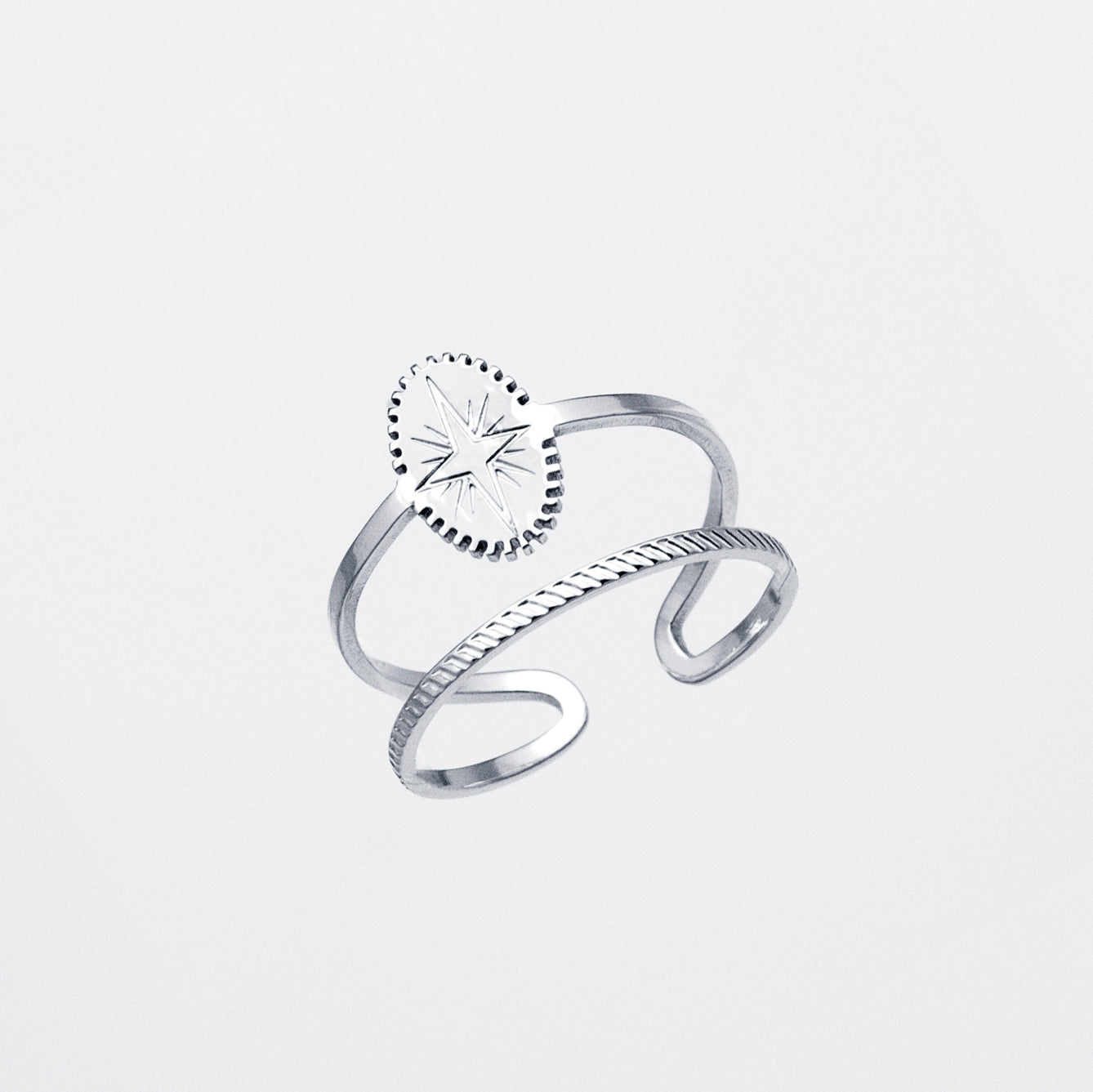 Anillo Acero Estrella Oval