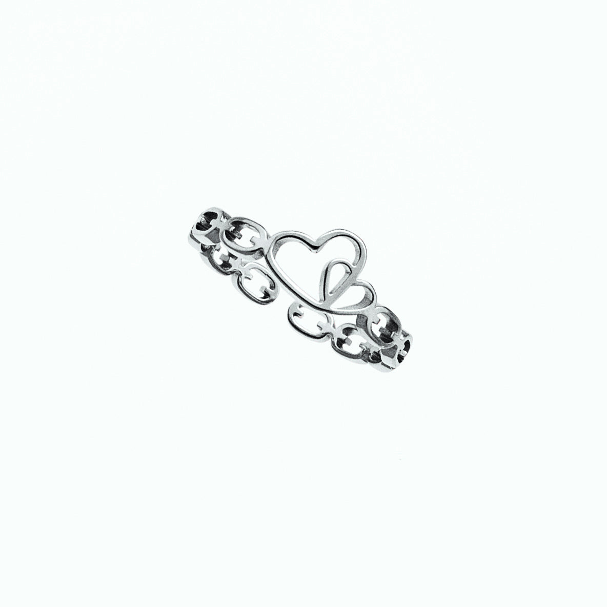 Anillo Acero Corazones y Cadena