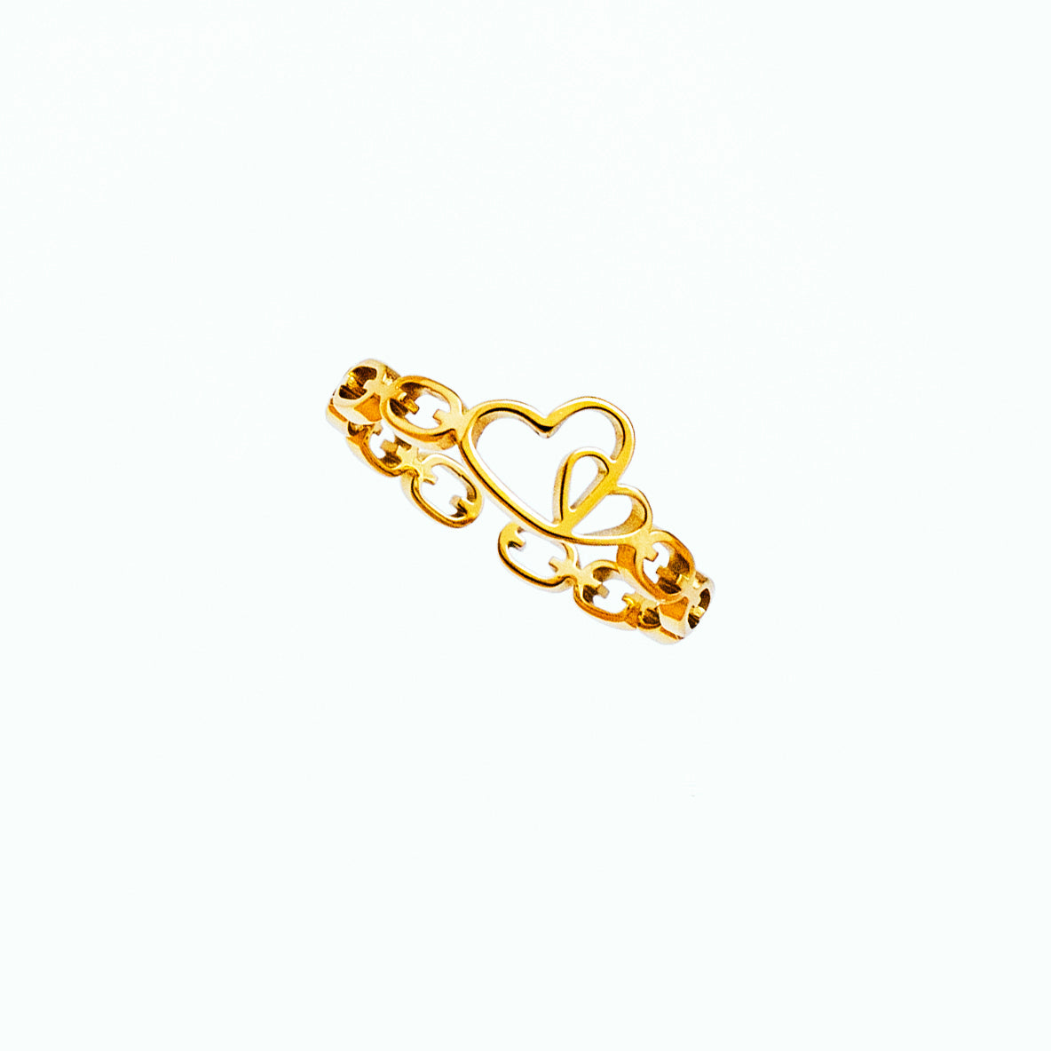 Anillo Acero Corazones y Cadena